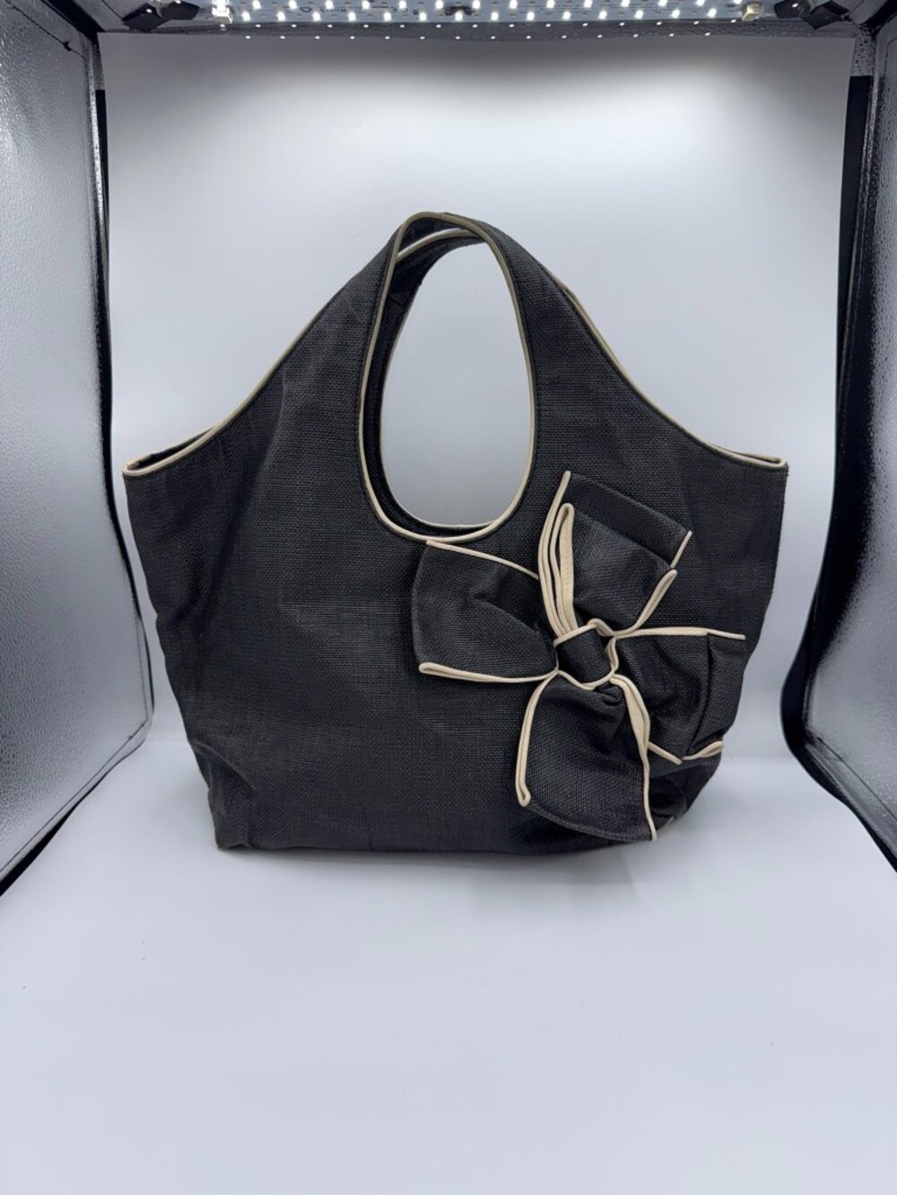 Kate Spade Black Canvas Bow Shoulder Bag Tote Purse - Picture 6 of 15